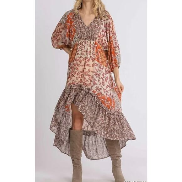Umgee Women’s Size Medium Floral Mixed Pattern High Low Maxi‎ Dress - Picture 2 of 8